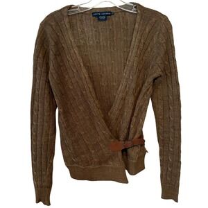 Ralph Lauren Blue Label Women's Olive Linen Cable Knit Cardigan in Size S